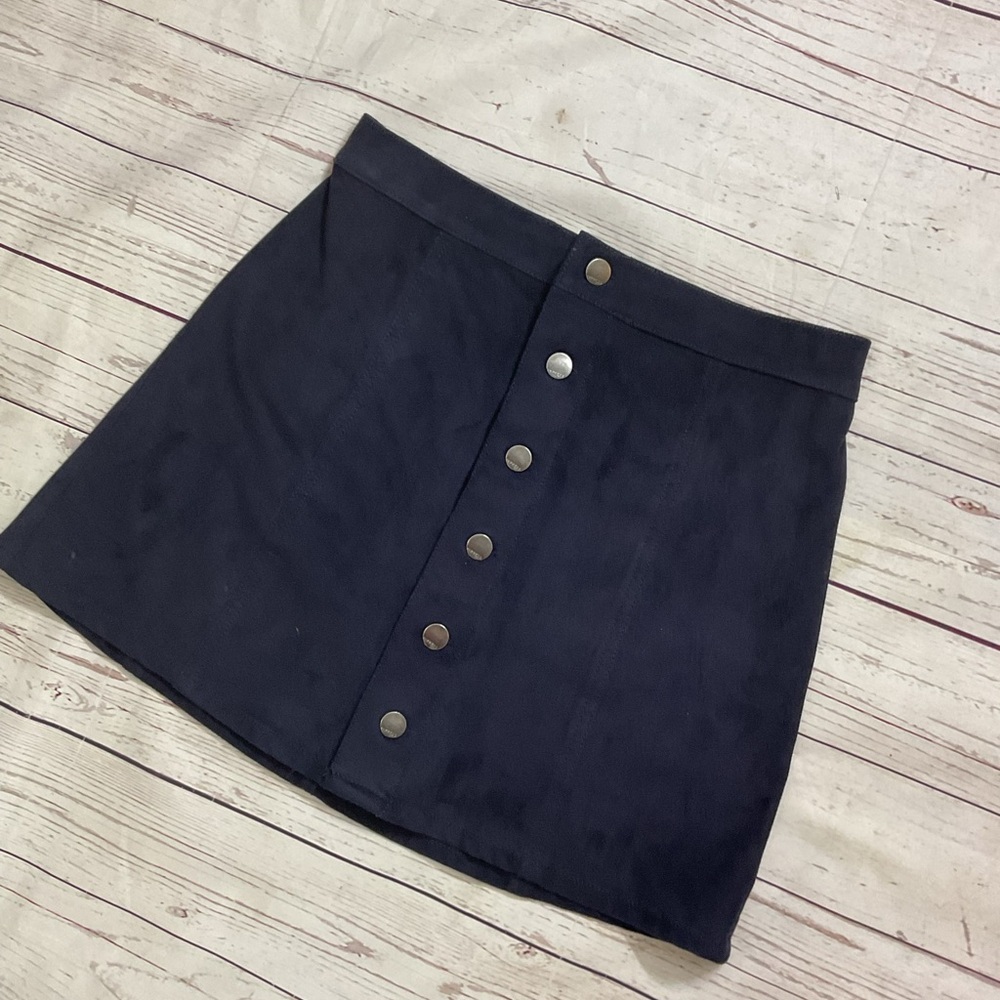 Retro 2 Express Blue Button‎ Up A-Line Mini Skirt Casual Suede-like material
